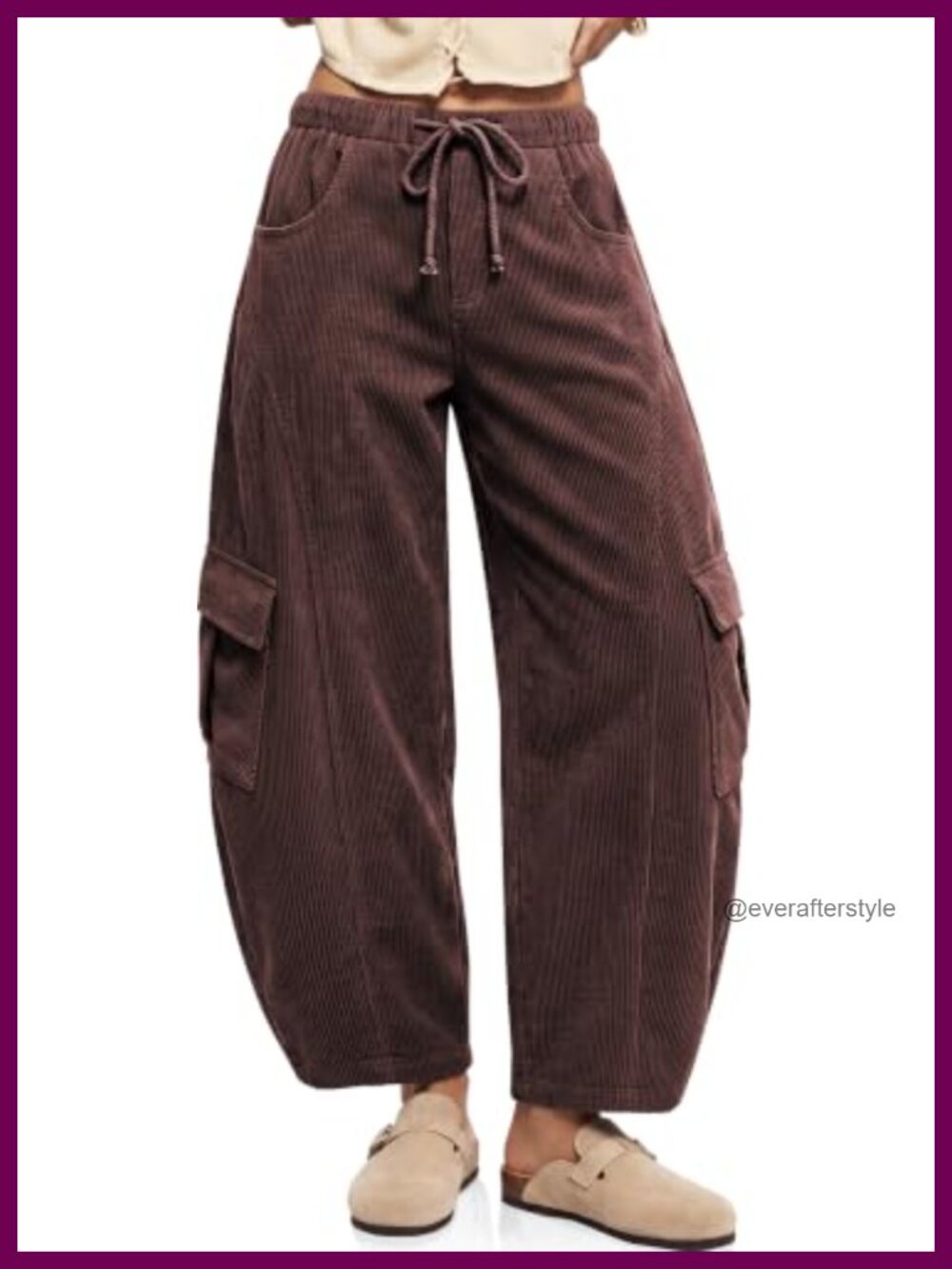 Corduroy Cargo Barrel Leg Wide Leg Pants Relaxed Fit Casual